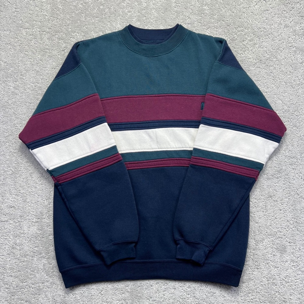 VINTAGE OnLine Sweatshirt Mens M Colorblock Striped Pullover Cotton Blend 90s